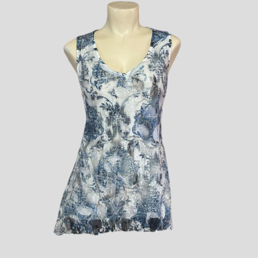 Brittany Black Lace Overlay Sleeveless Round Neck Blouse Floral Top